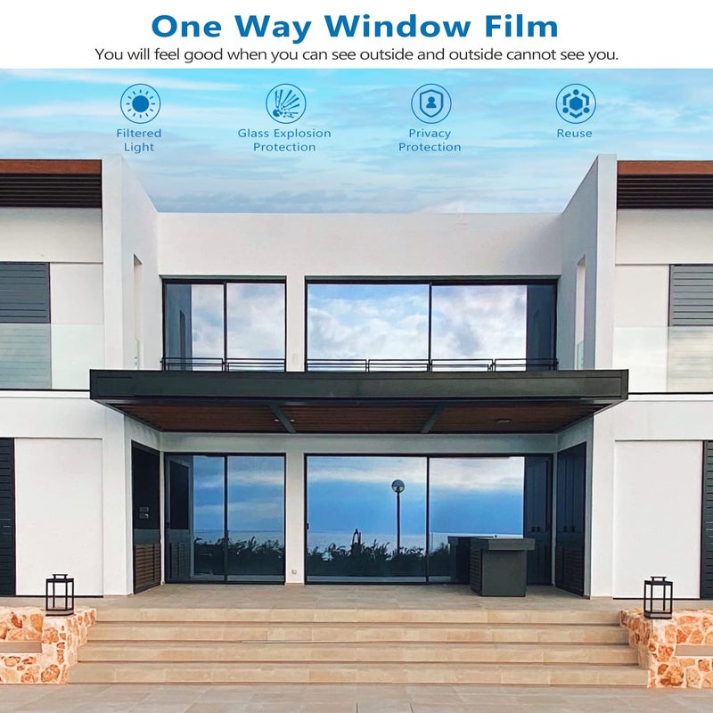 WochiTV One Way Window Tint Film Privacy Daytime Anti Peep Sun Blocker Mirror Coverings,Heat Control UV Reflective Static Cling No Glue,Shades Window Tinting Film for Home and Office Silver 35.4 x 157.5 Inch - Image 2
